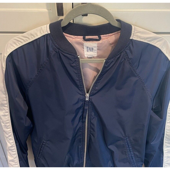 Gap Women's Varsity Bomber Jacket Size Small Navy White Long Sleeve - Picture 8 of 12